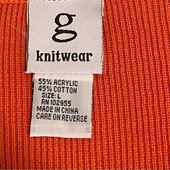 Women’s G Knitwear Button Down Long Sleeves Orange Black Striped Sweater Size L - Picture 5 of 8
